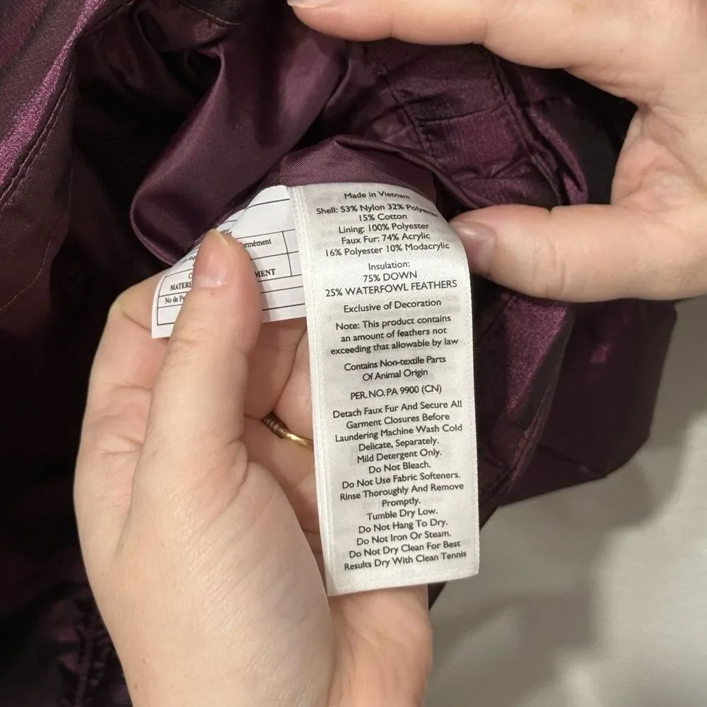 Eddie Bauer Women's Crystal Ridge Goose Down Parka Quilted Faux Fur Fuchsia XS